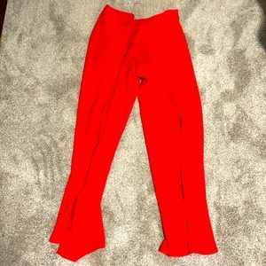 Red front slit pants